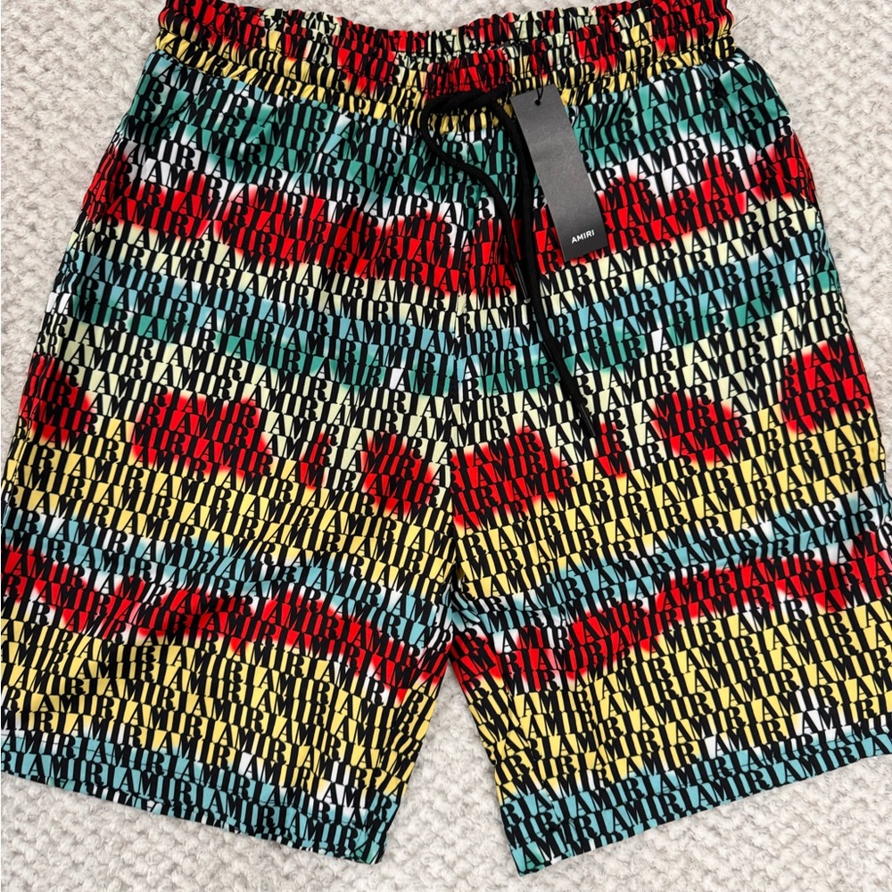 AMIRI Red and Yellow Colorful Shorts with Wavy Pattern